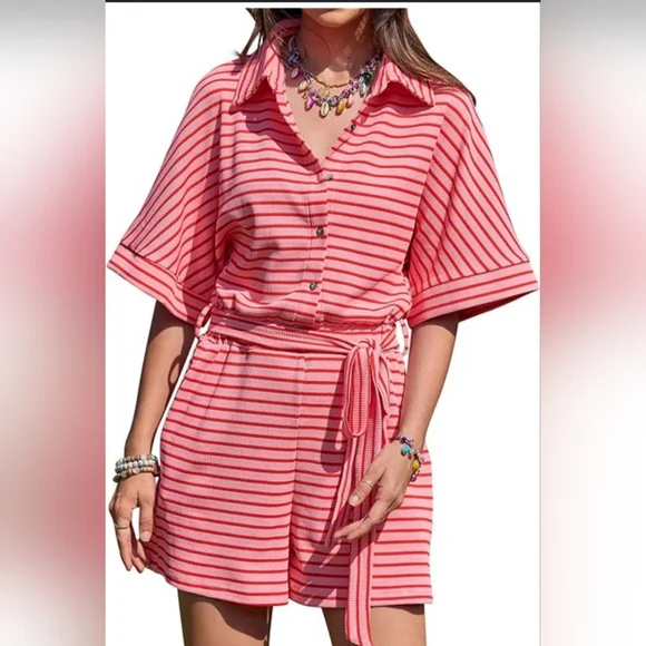 Entro Knit Striped Button-Up Romper With Pockets! Women's Size Small NWOT - Picture 3 of 5